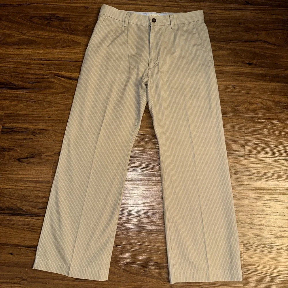 Banana Republic Men's Boot Cut Pinstriped Tan Slacks 100% Cotton 33x30 Y2K